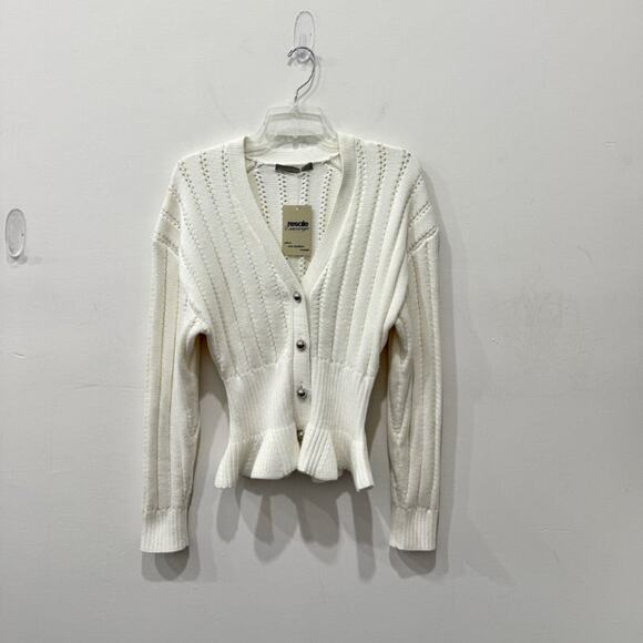Jason Wu V-Neck Buttoned Long Sleeve Peplum Cardigan Sweater White Women's Small - Picture 1 of 4